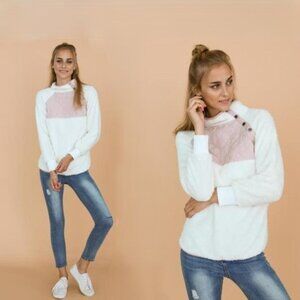 Goodnight Macaroon Women's 'Vincy' Sherpa Quilted Fluffy Sweater in size M NWT